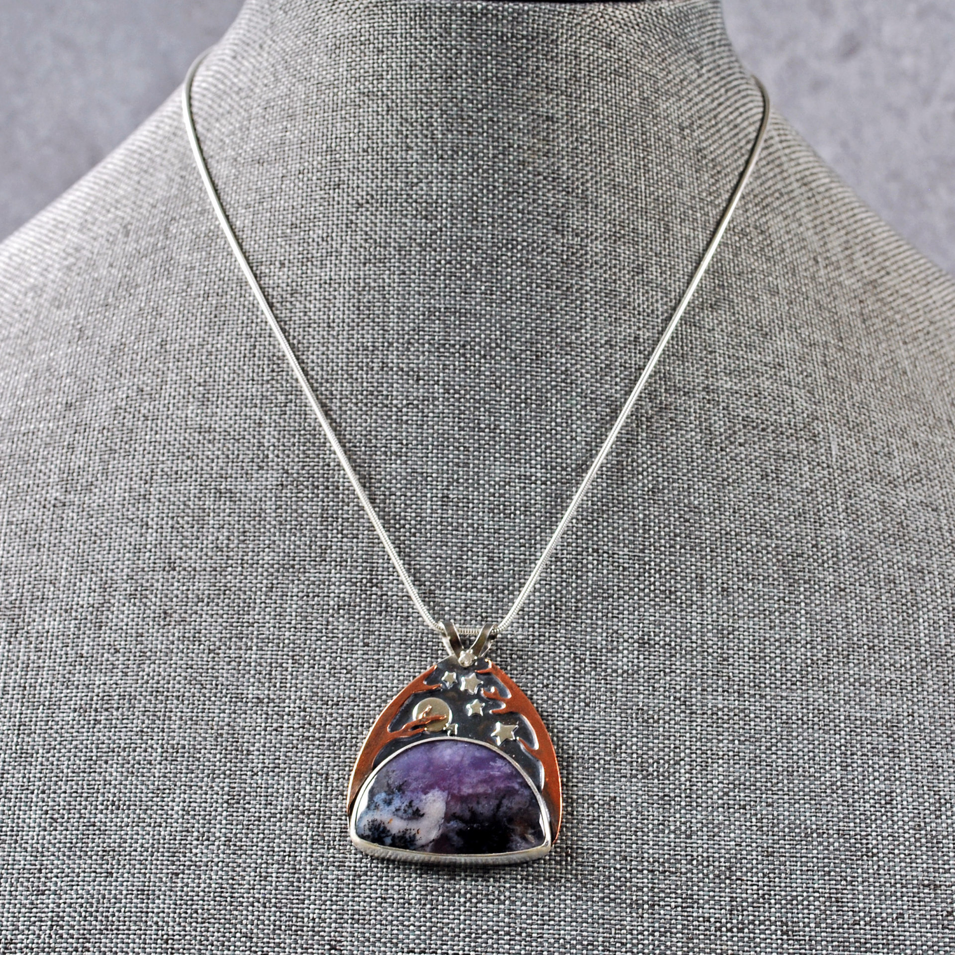 Silver Starry Night Pendant with Amethyst Sage Agate
