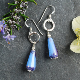 Silver, Blue Czech Glass Drop Earrings