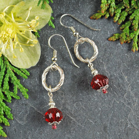 Silver and Red Czech Glass Bead Earrings